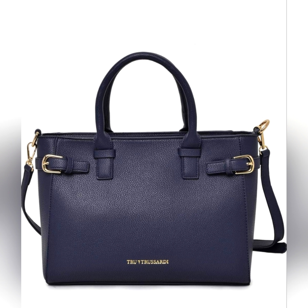 NWT TRU TRUSSARDI LARGE TOTE BLACK SAFFIANO LEATHER